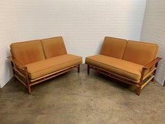 Divani componibili Ficks Reed vintage in noce e rattan