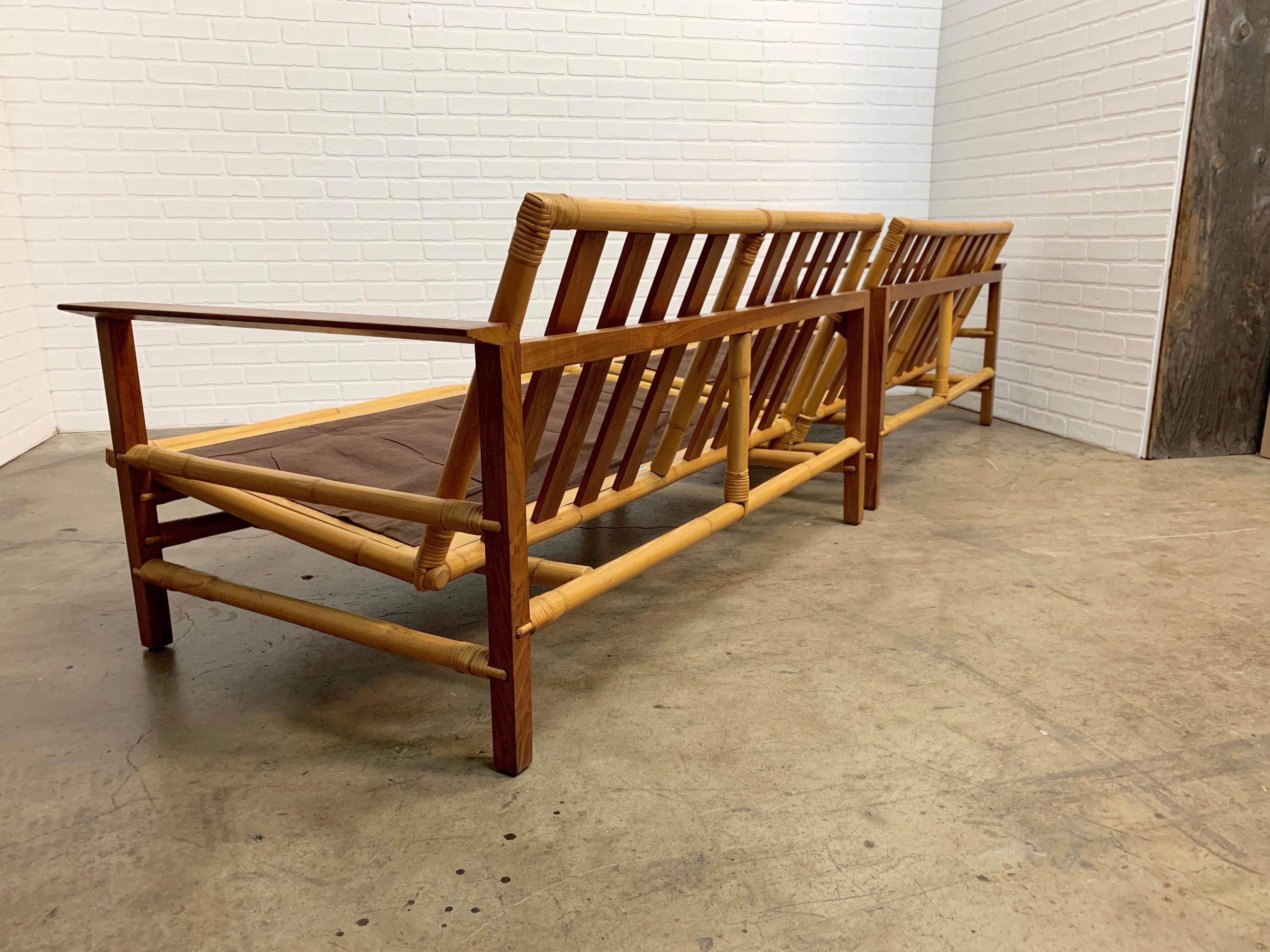 20th Century Vintage Ficks Reed Sectional Sofas Walnut with Rattan For Sale