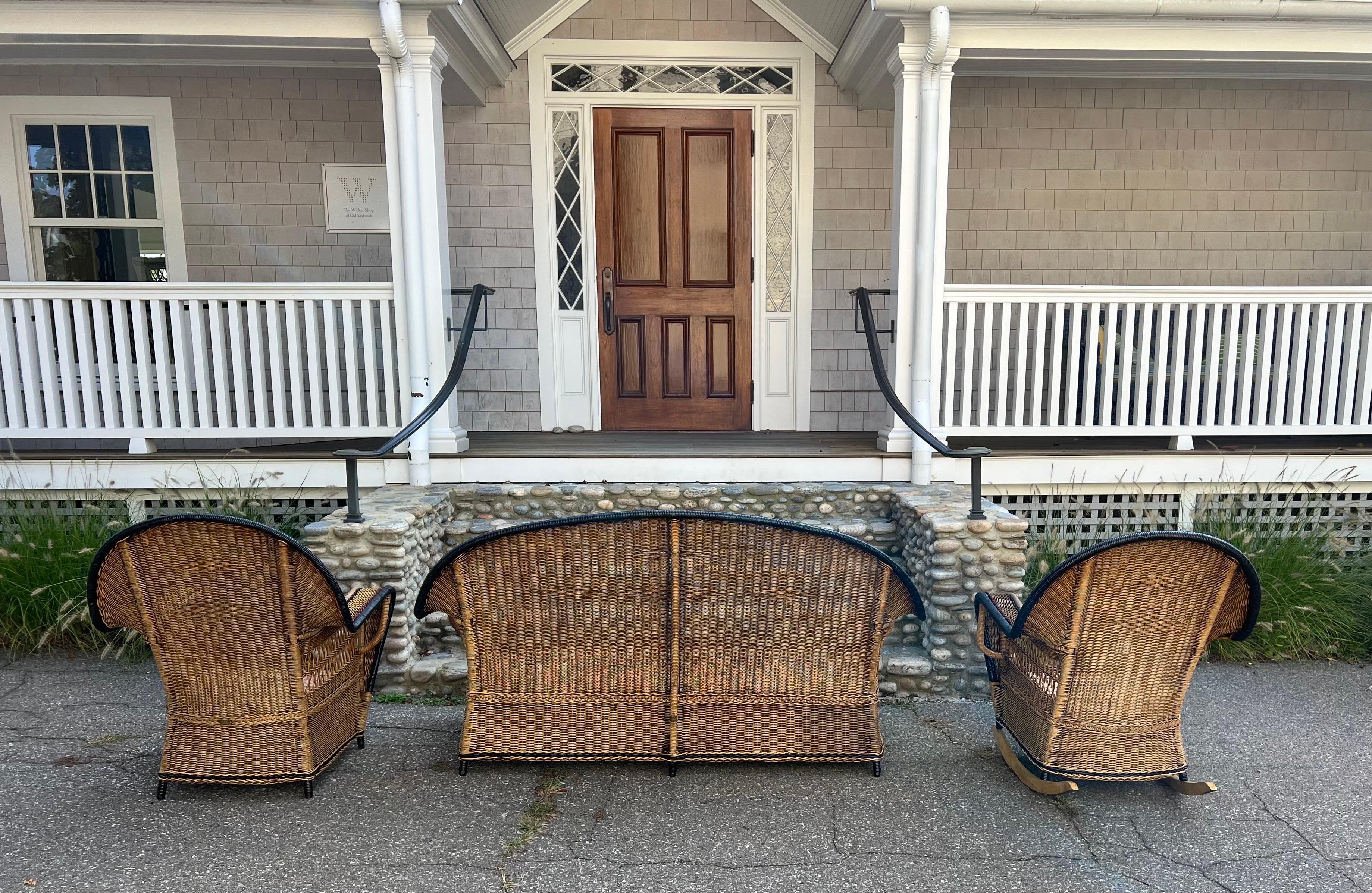 Hand-Woven Vintage Ficks Reed Wicker Set For Sale