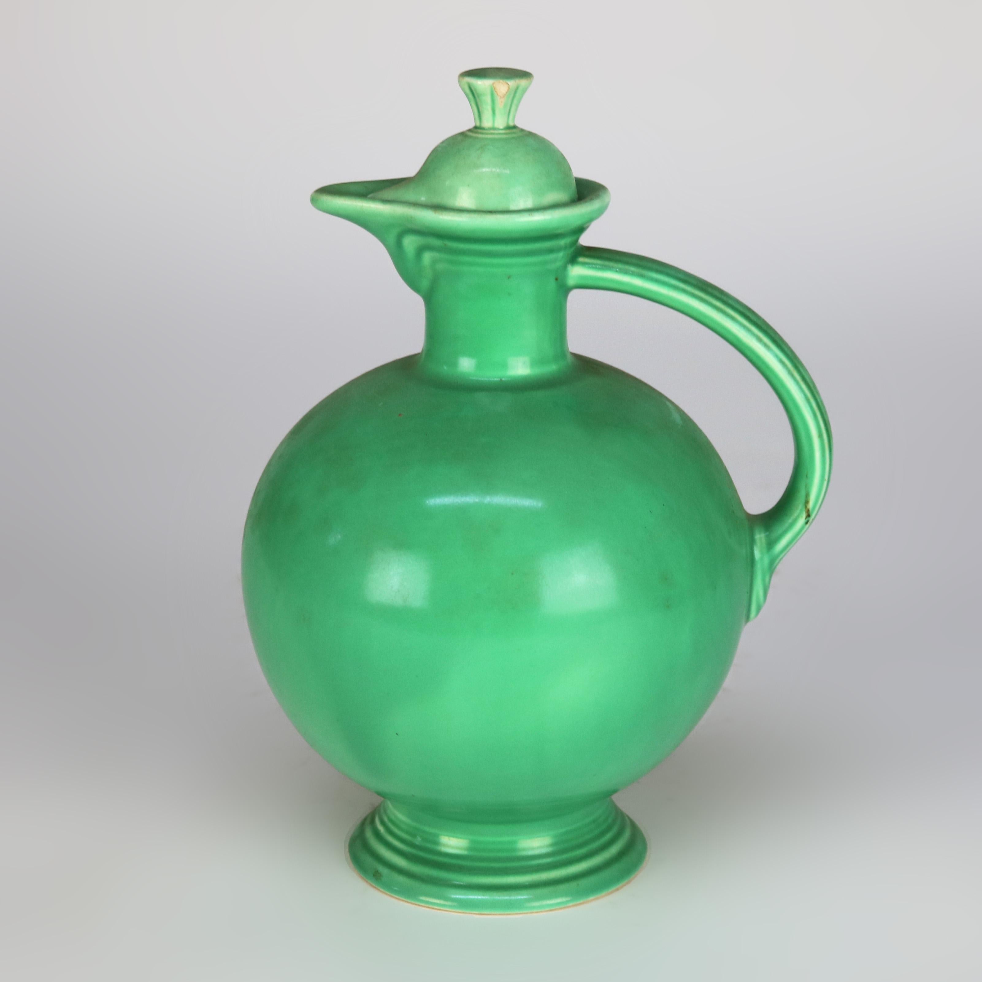 Vintage Fiestaware Green Pottery Ball Pitcher C1940 In Good Condition In Big Flats, NY
