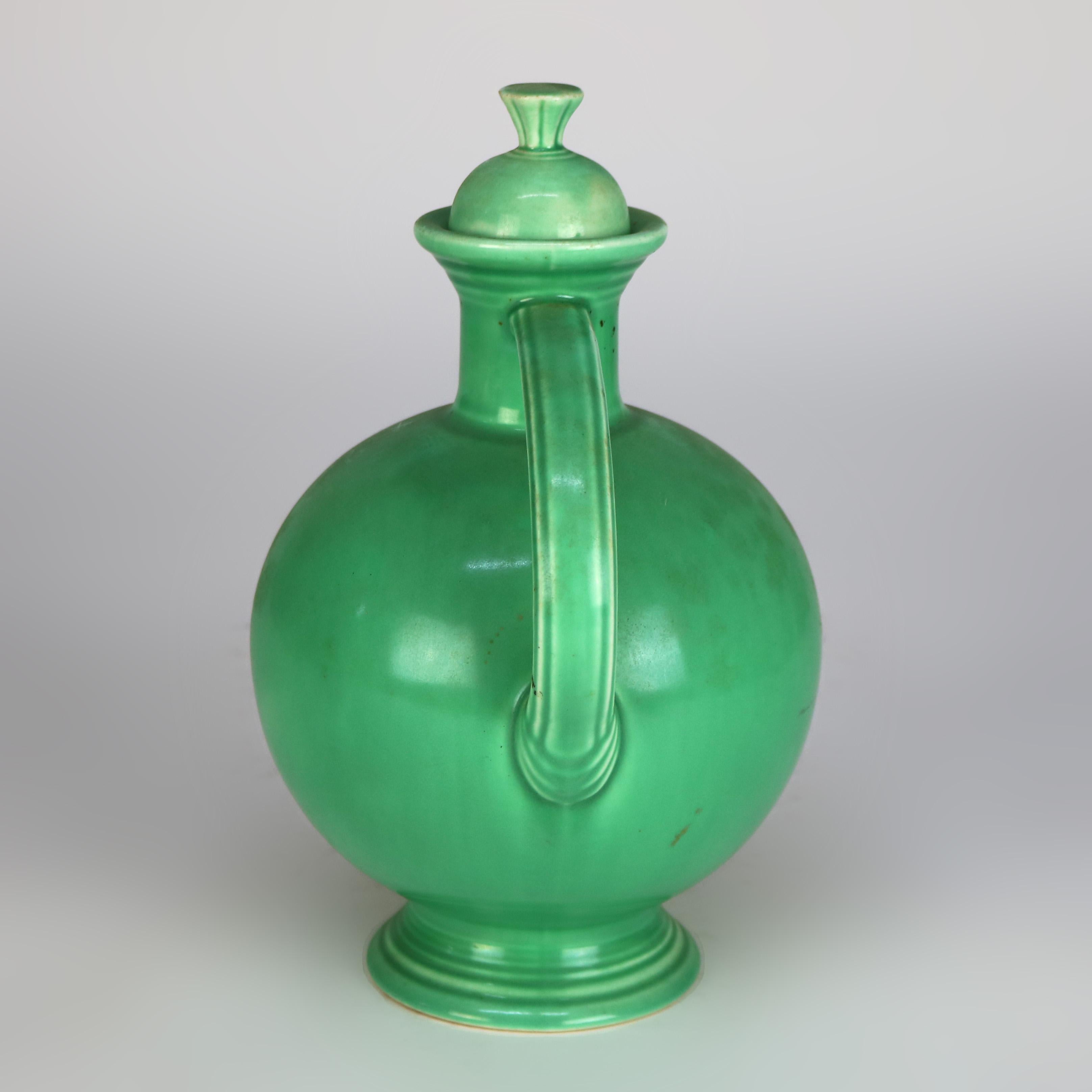 Vintage Fiestaware Green Pottery Ball Pitcher C1940 1