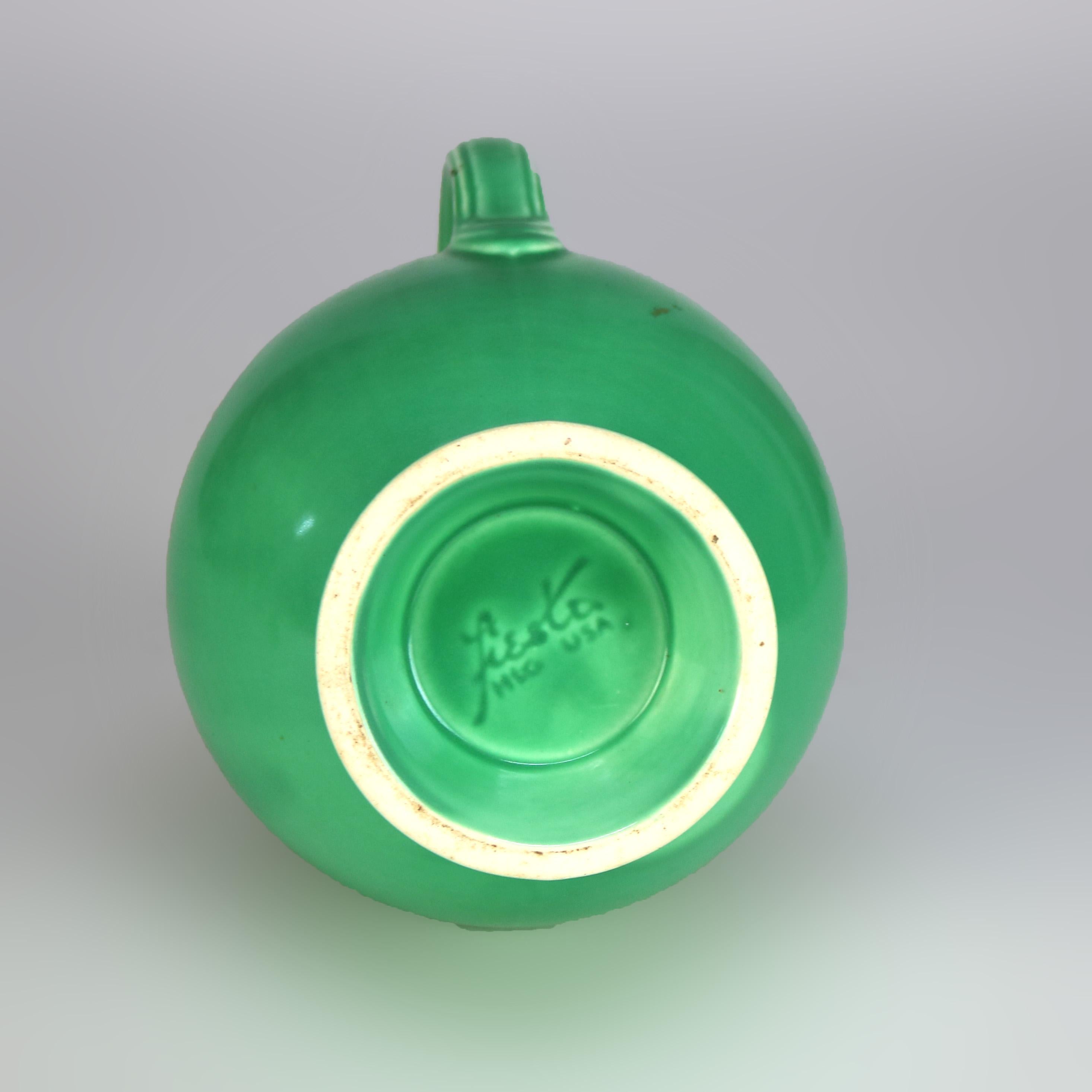 Vintage Fiestaware Green Pottery Ball Pitcher C1940 2