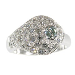 Vintage 1950s Diamond Ring with Natural Light Blue Diamond with Certificate
