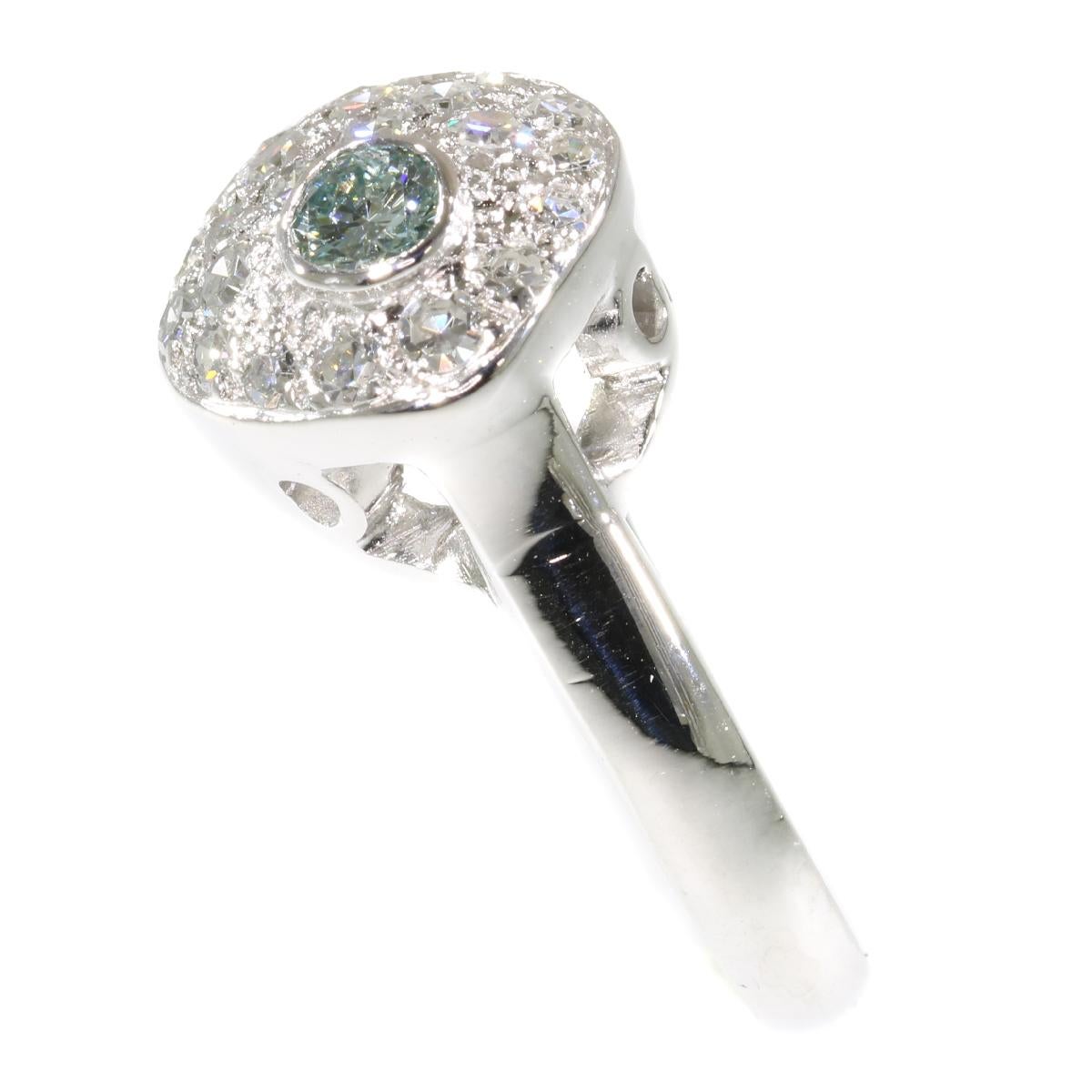 Retro Vintage 1950s Diamond Ring with Natural Light Blue Diamond with Certificate For Sale