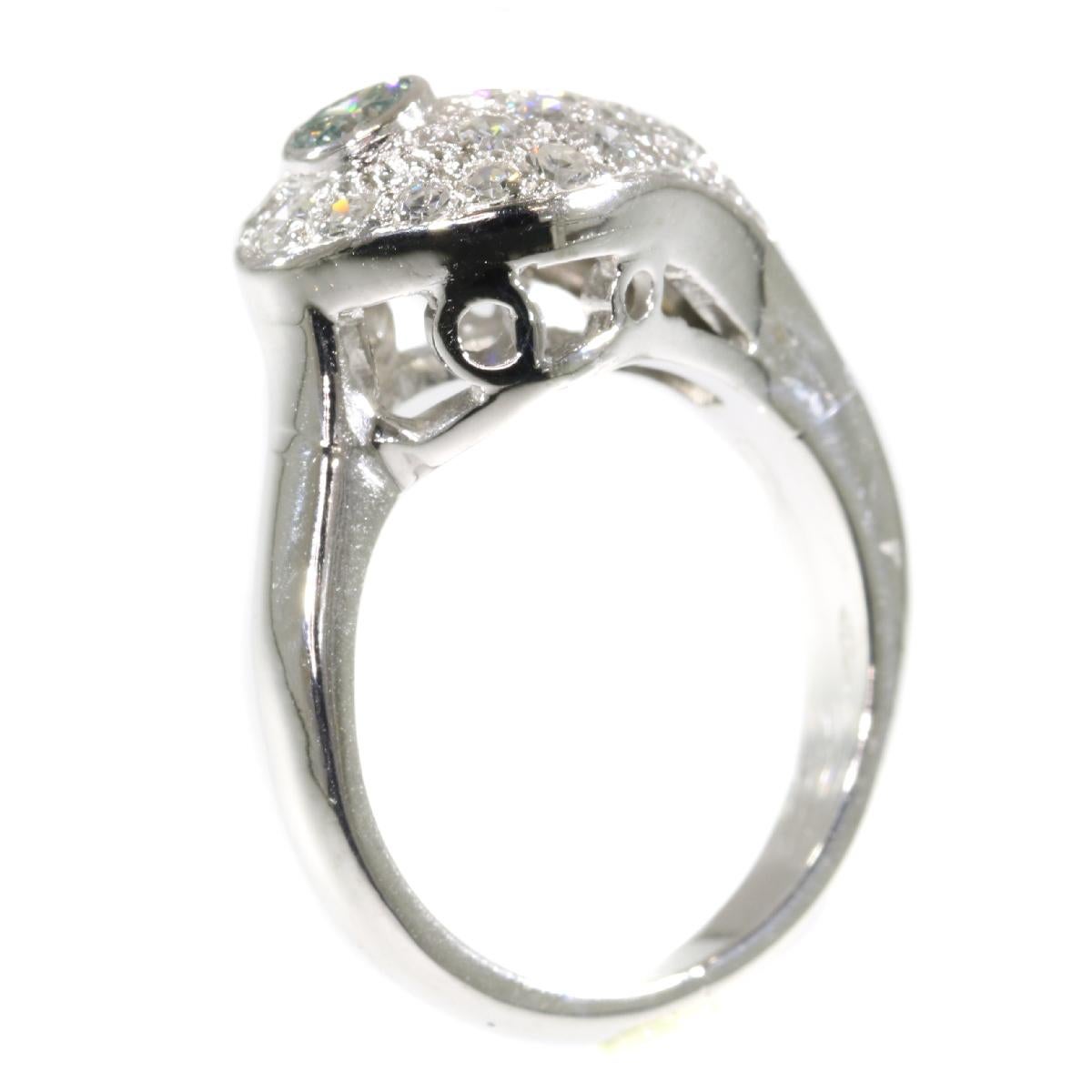 Round Cut Vintage 1950s Diamond Ring with Natural Light Blue Diamond with Certificate For Sale