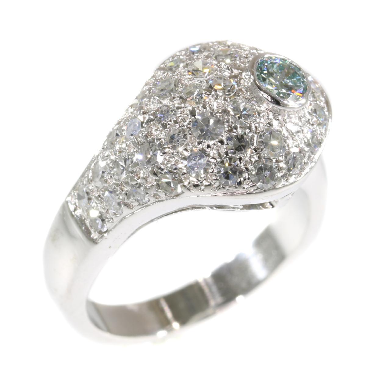 Women's Vintage 1950s Diamond Ring with Natural Light Blue Diamond with Certificate For Sale
