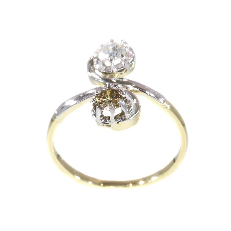 Antique jewelry object group: ring 'toi et moi'

Condition: excellent condition

Ring size Continental: 57 & 18¼ , Size US 8 , Size UK: P½
- Free resizing (only for extreme resizing we have to charge).

Do you wish for a 360° view of this unique