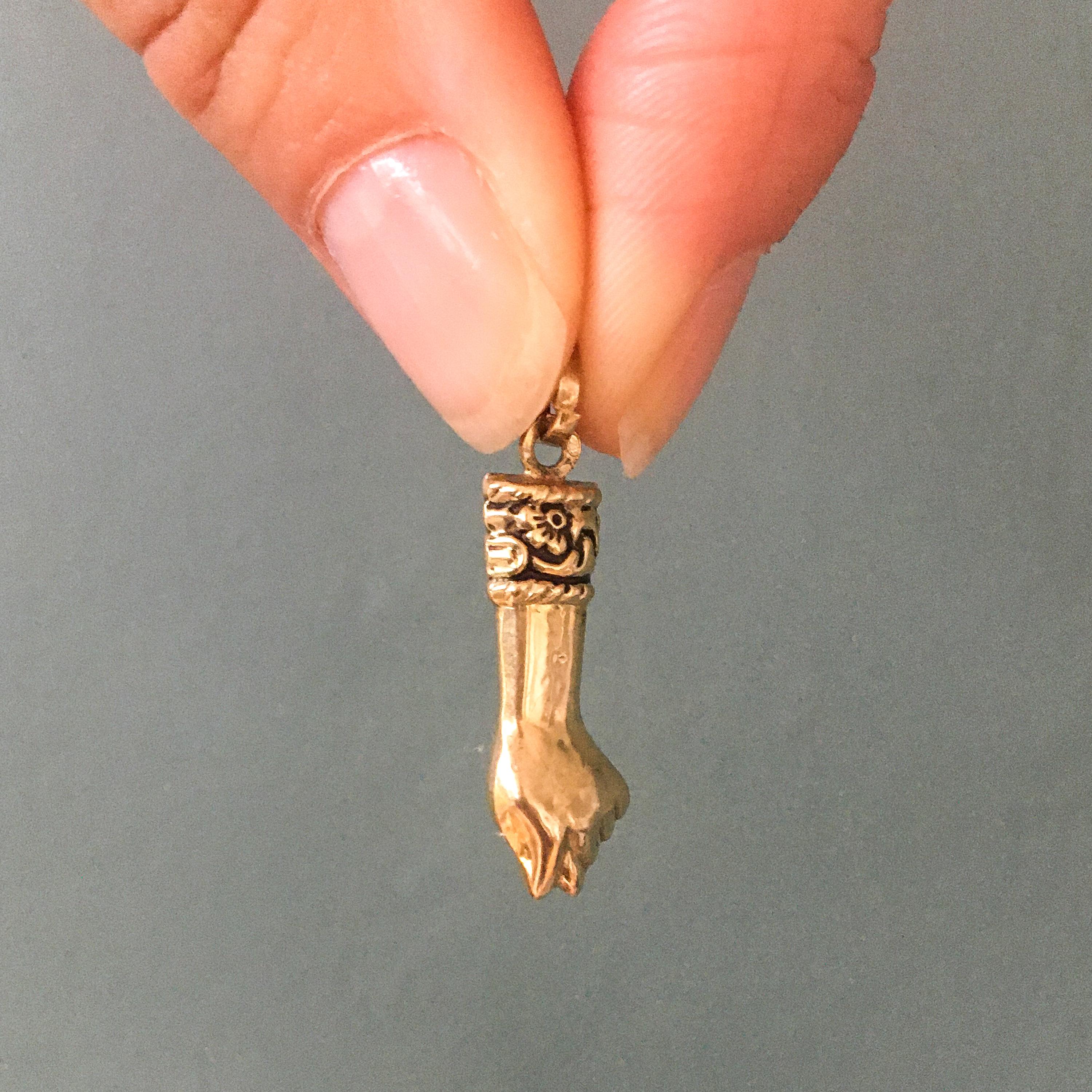 Women's or Men's Vintage Figa Hand Charm 14K Gold Pendant