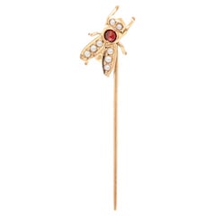 Vintage Figural 14k Gold & Seed Pearl Insect or Bee Stickpin