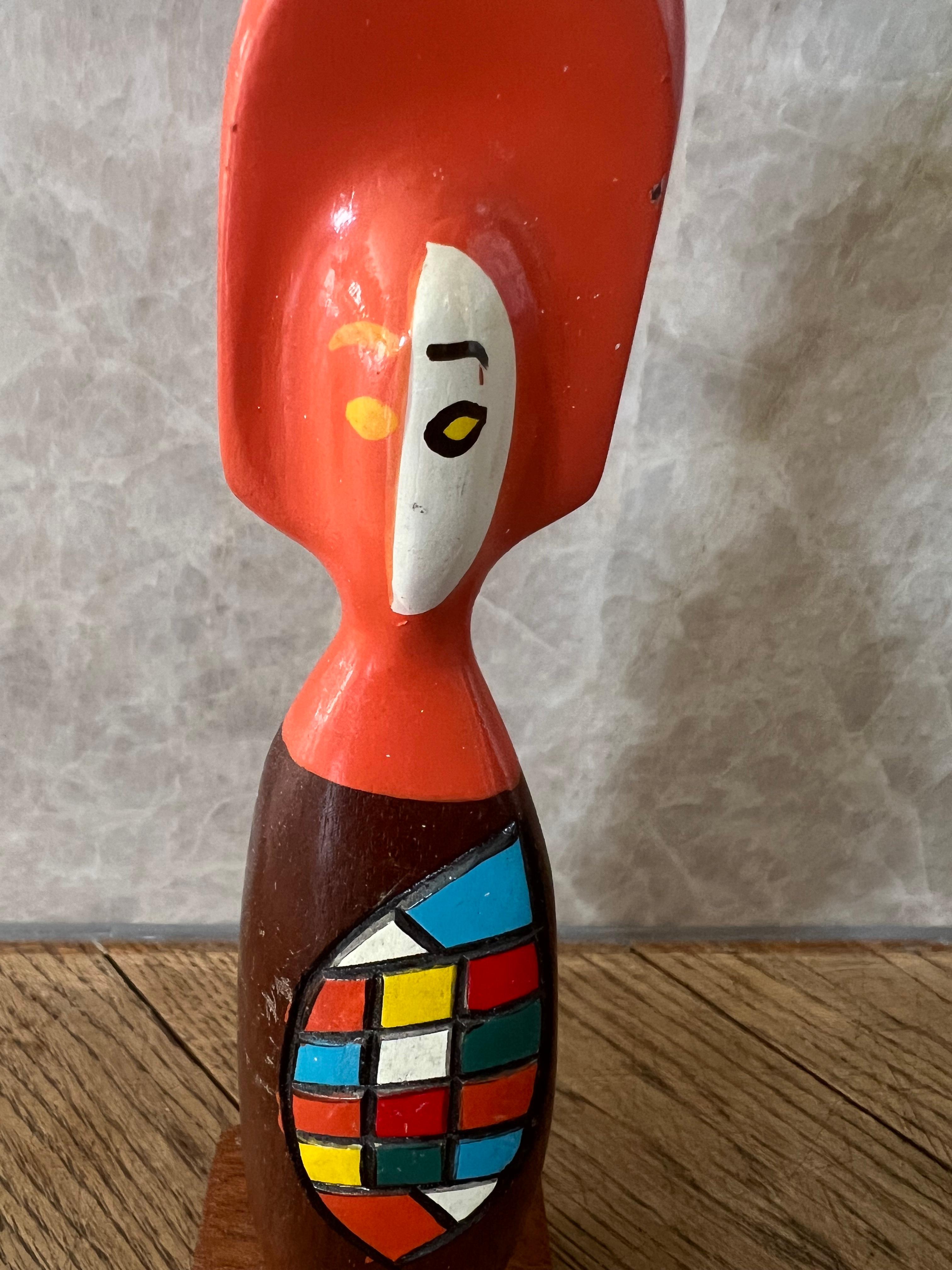 Hand-Painted Vintage Figural Abstract Object Deco Figure Mid-Century Modern Teak Wood For Sale
