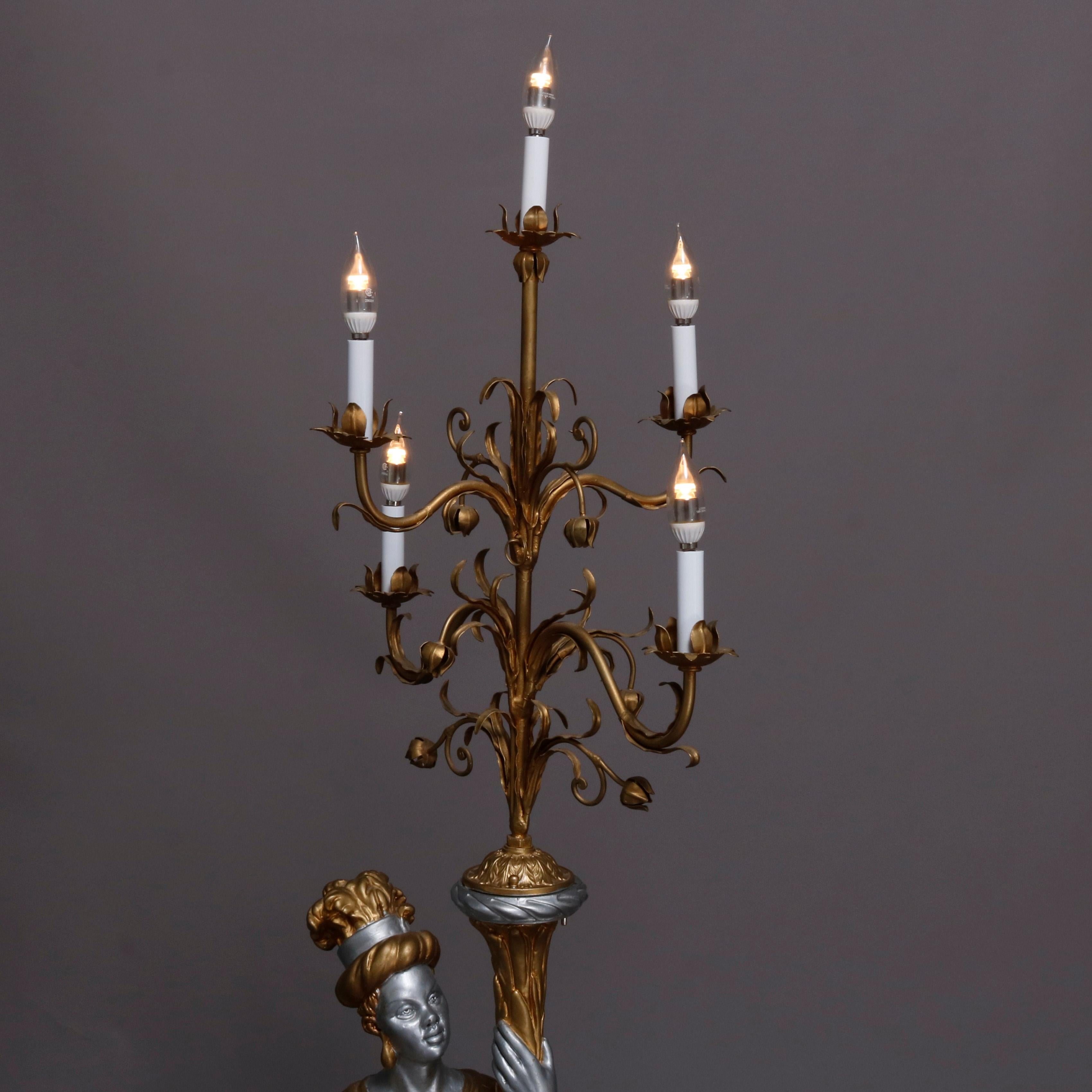 Vintage Figural Anglo-Indian Gilt 5-Light Candelabra Floor Lamp, 20th Century 4