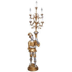 Figurale anglo-indische vergoldete 5-Licht-Kandelaber-Stehlampe:: 20. Jahrhundert