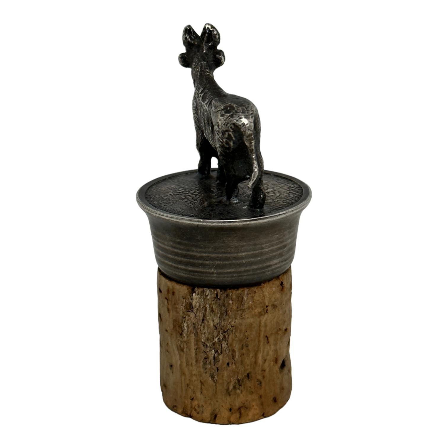 Mid-Century Modern Vintage Figural Bull Cow Metal Wine Decanter Bottle Stopper & Cork, German For Sale