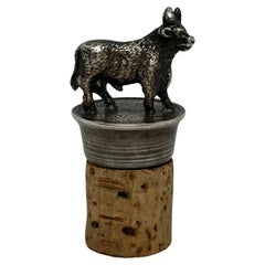 Vintage Figural Bull Cow Metal Wine Decanter Bottle Stopper & Cork, German