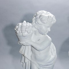Fiske School Cast Iron Classical Cherub Garden Statues, 20th Century