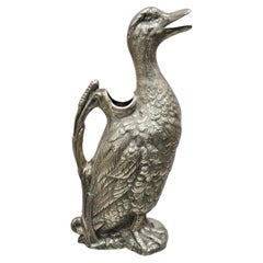 Vintage Figural Duck Mallard Silver Plated Water Pitcher Decanter by Alpaca