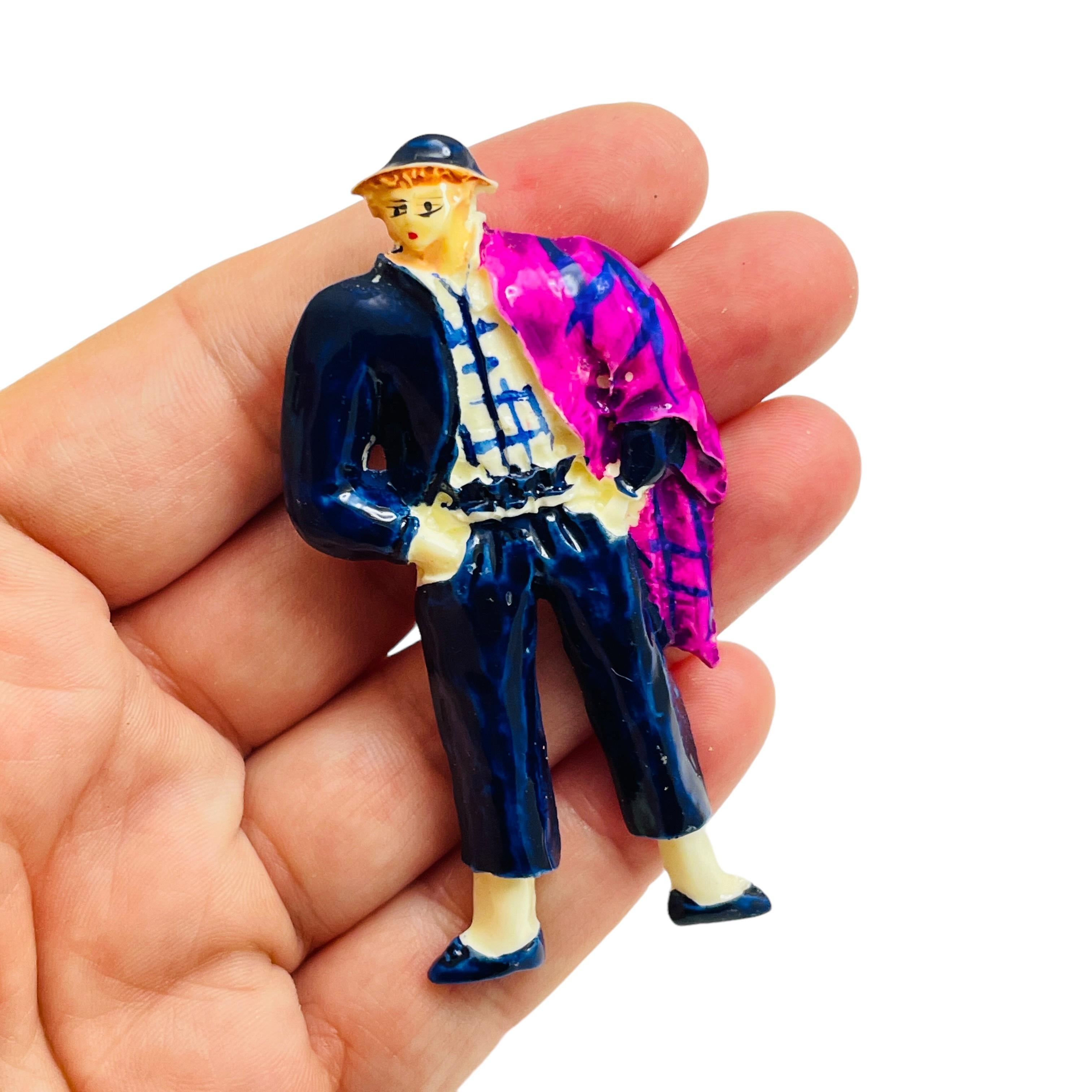 Women's Vintage figural fashion plastic designer brooch For Sale
