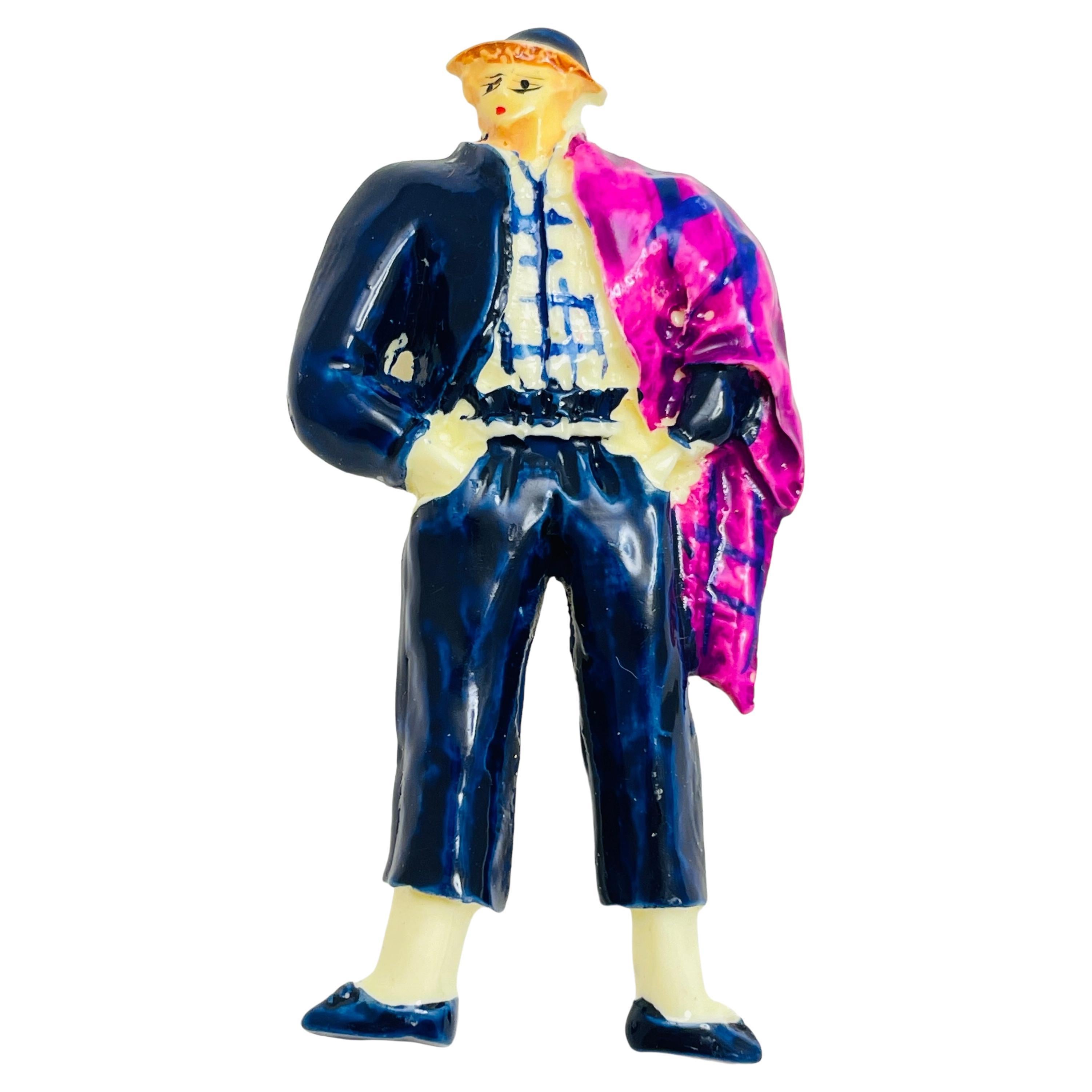 Vintage figural fashion plastic designer brooch For Sale