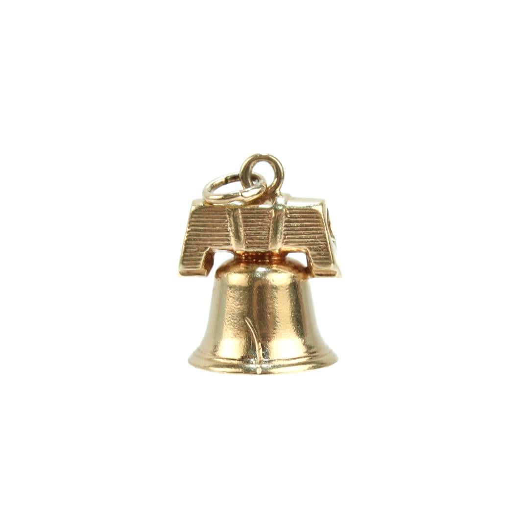 Women's Vintage Figural Liberty Bell 14k Gold Charm for a Bracelet For Sale