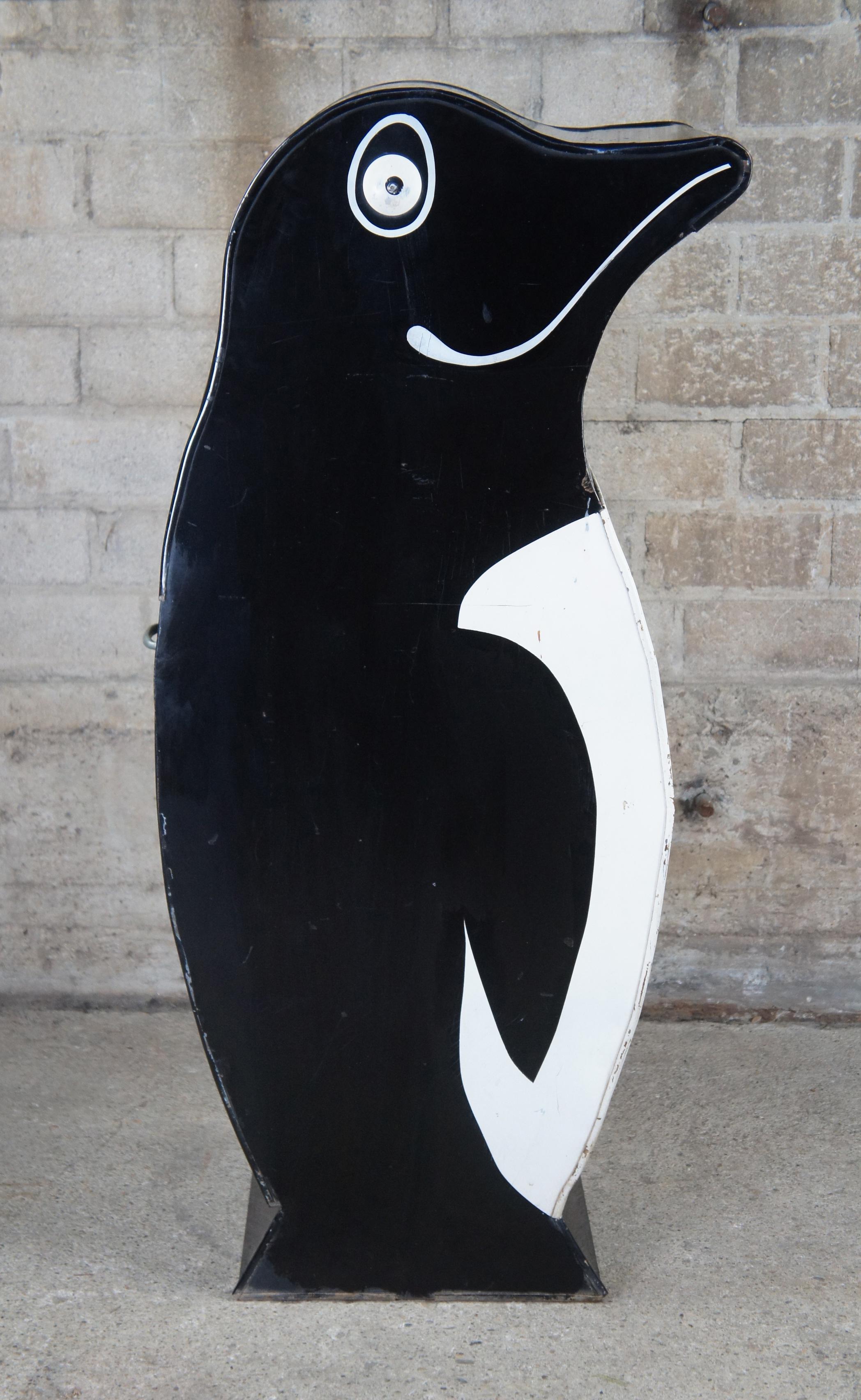 20th Century Vintage Figural Metal Penguin Garbage Trash Can Zoo Recycle Waste Bin