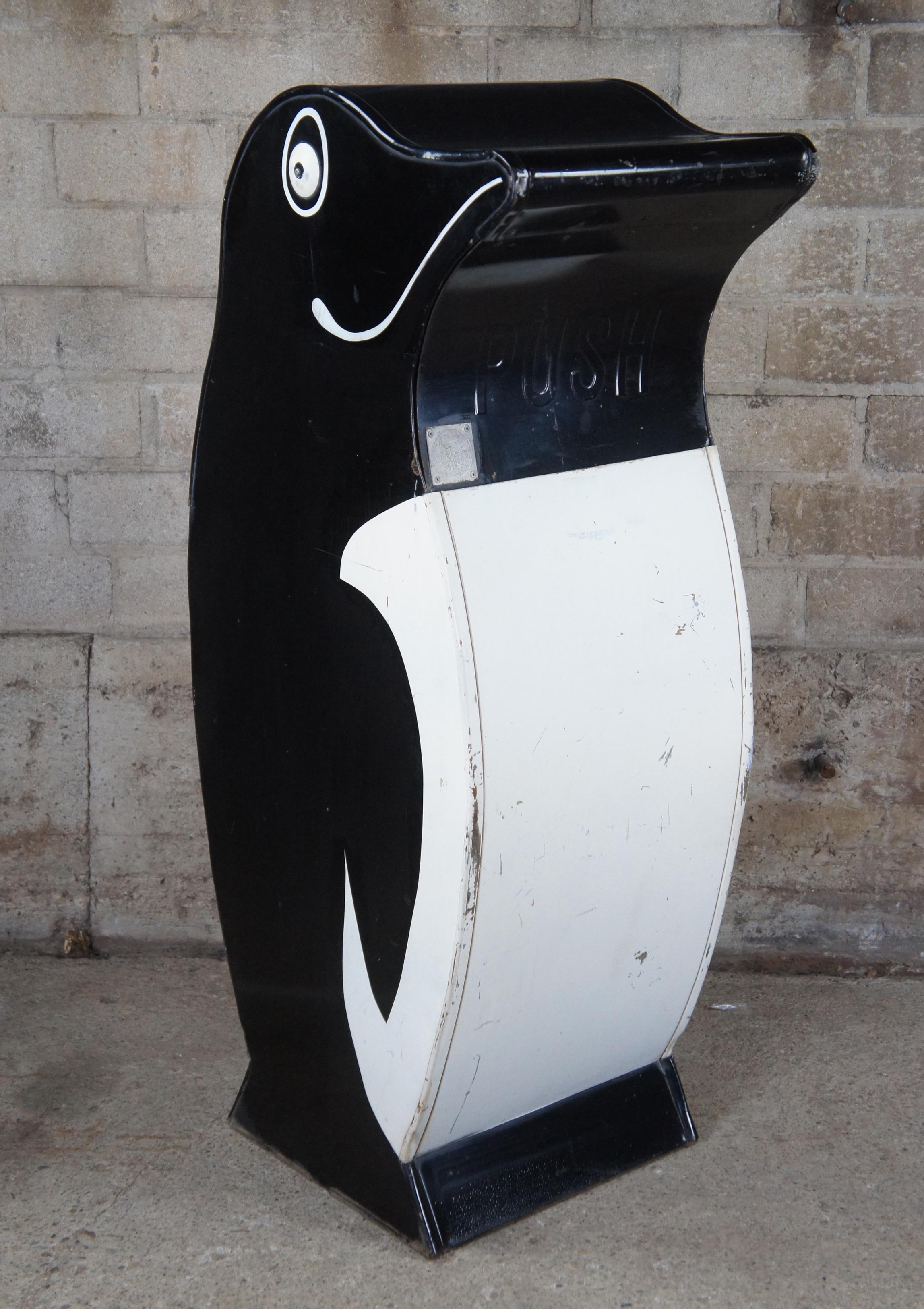 Vintage Figural Metal Penguin Garbage Trash Can Zoo Recycle Waste Bin 1
