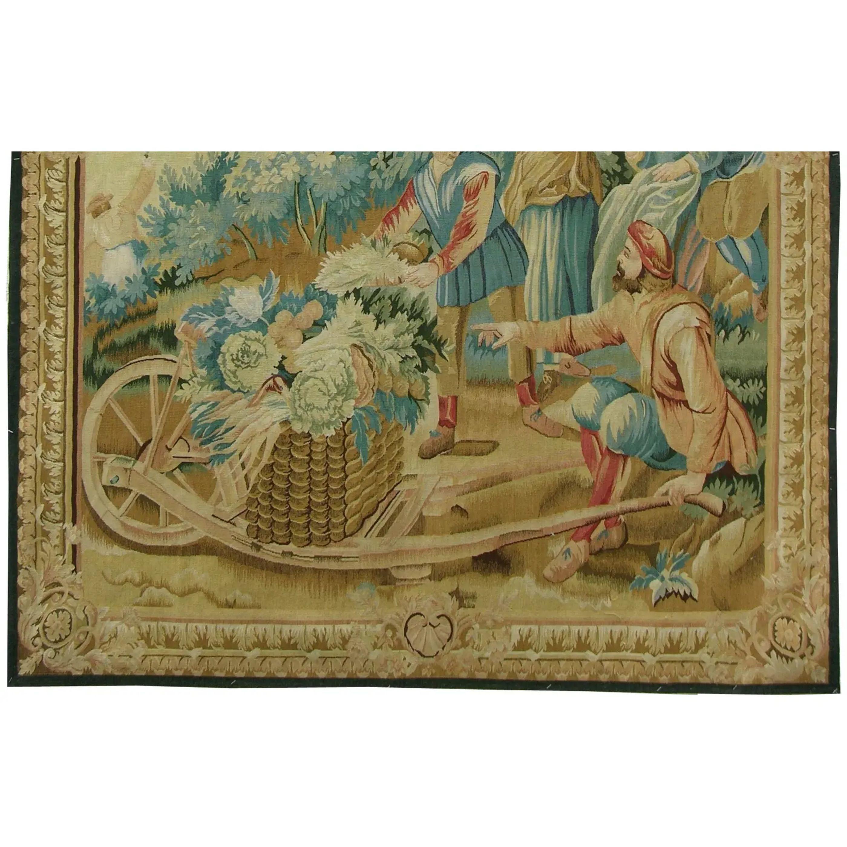 Unknown Vintage Figural Scene Tapestry 7.6X5.15 For Sale