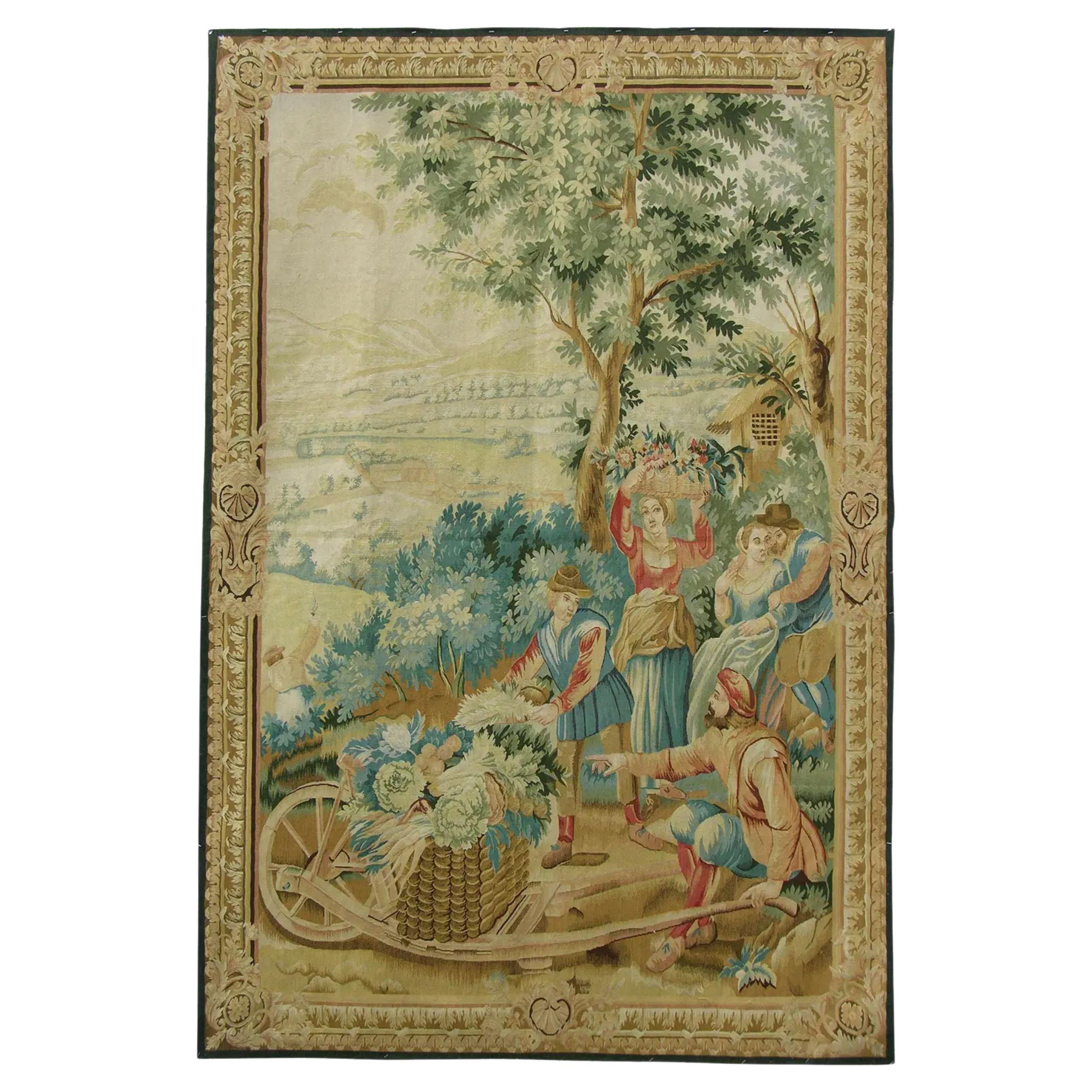 Vintage Figural Scene Tapestry 7.6X5.15 For Sale