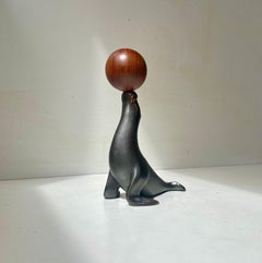 Vintage Figural Sea Lion Corkscrew in Copper & Teak by Zero Denmark, 1950s