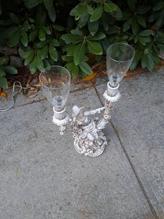 Vintage Figural Sitting Maiden Two Light Table Lamp