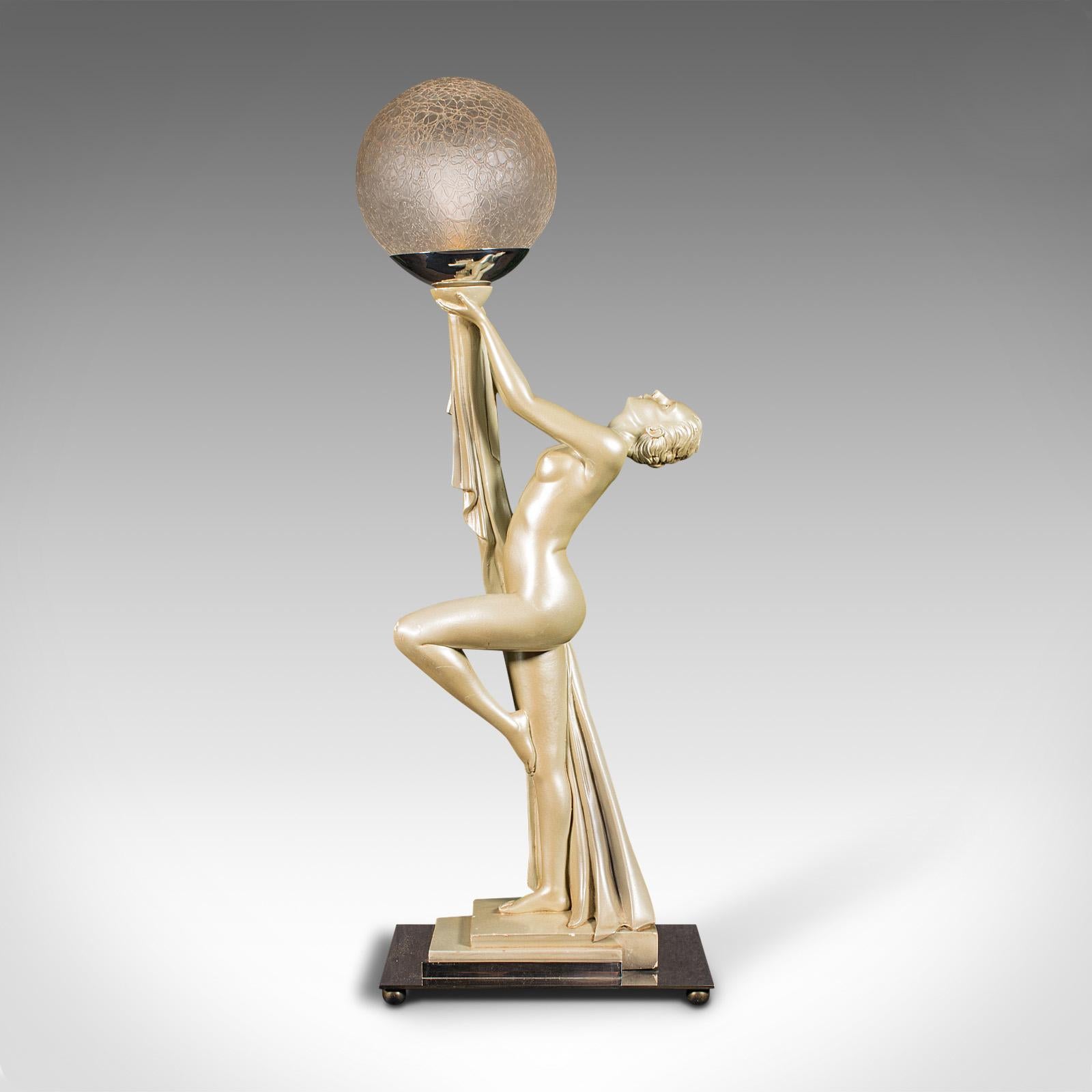 Vintage Figural Table Lamp, English, Desk Light, Art Deco, Leonardine, C.1930 In Good Condition For Sale In Hele, Devon, GB