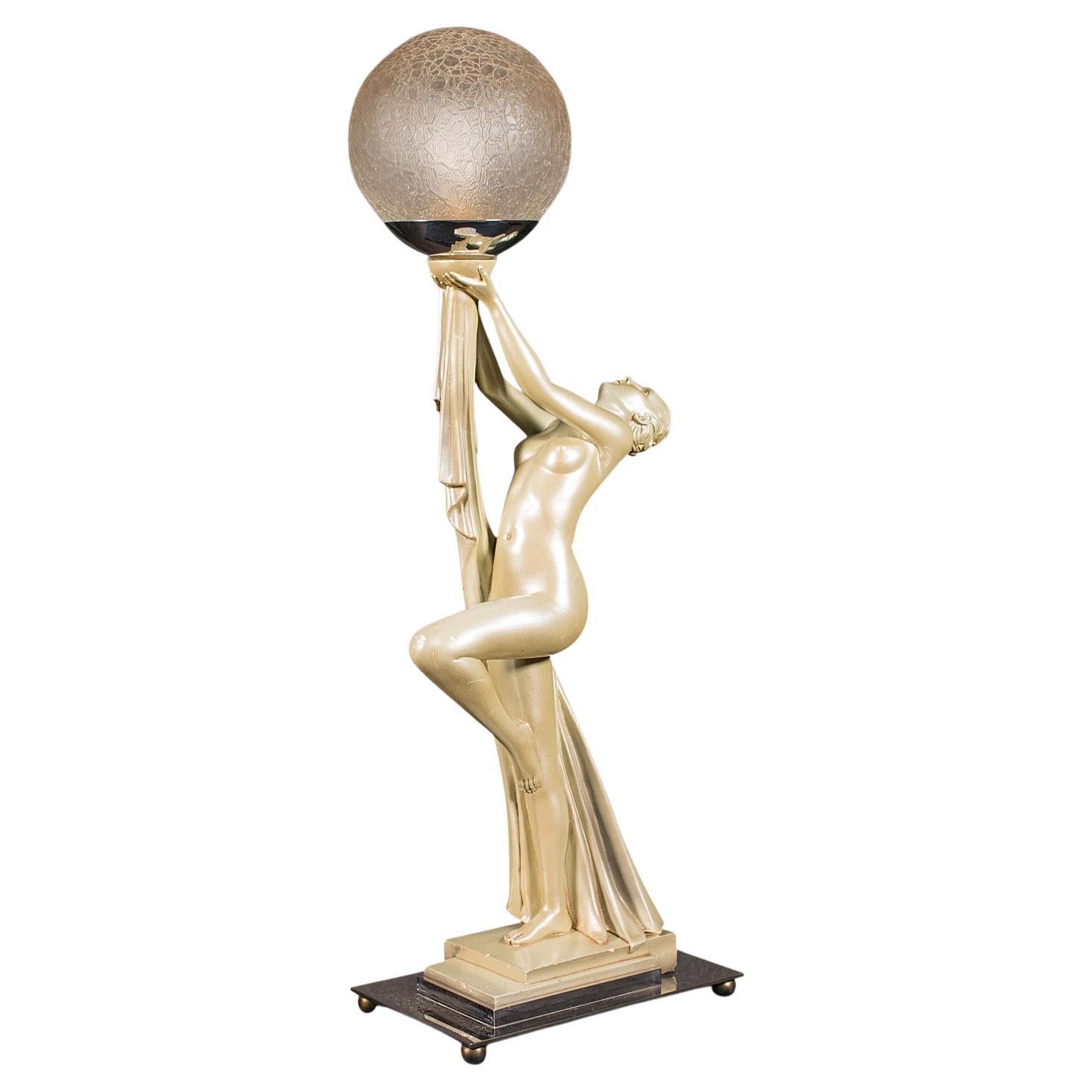 Vintage Figural Table Lamp, English, Desk Light, Art Deco, Leonardine, C.1930