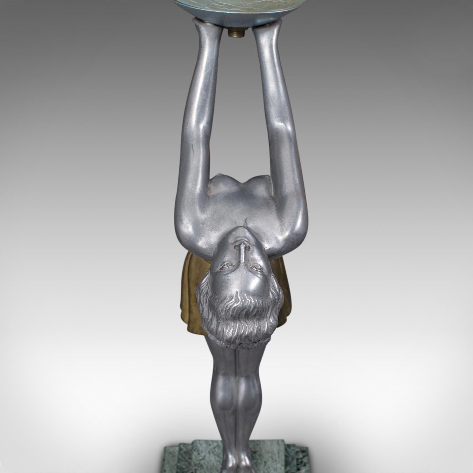 Vintage Figural Table Lamp, French, Spelter Desk Light, Art Deco, Balleste, 1930 4