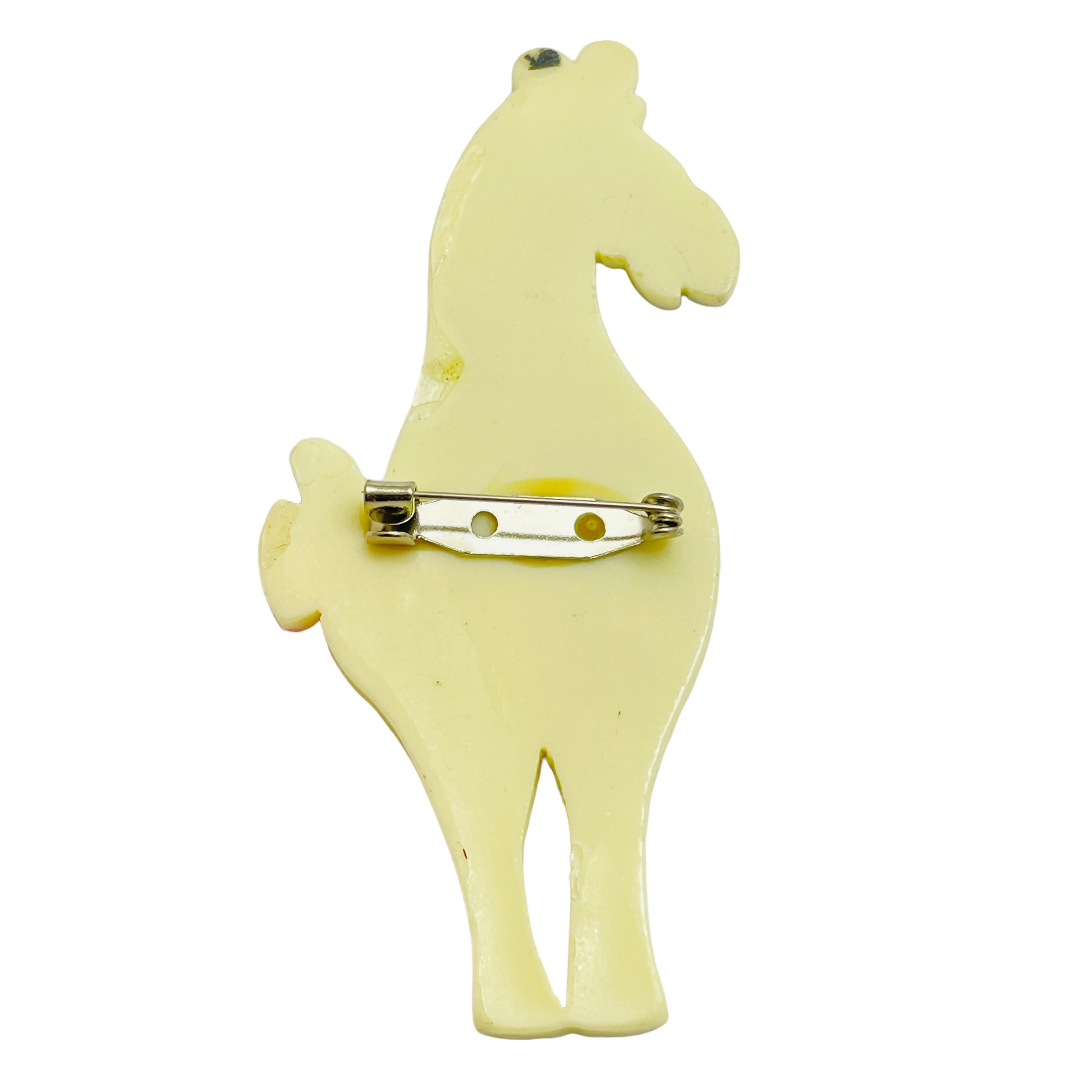Vintage figural zebra plastic designer brooch In Good Condition For Sale In Palos Hills, IL