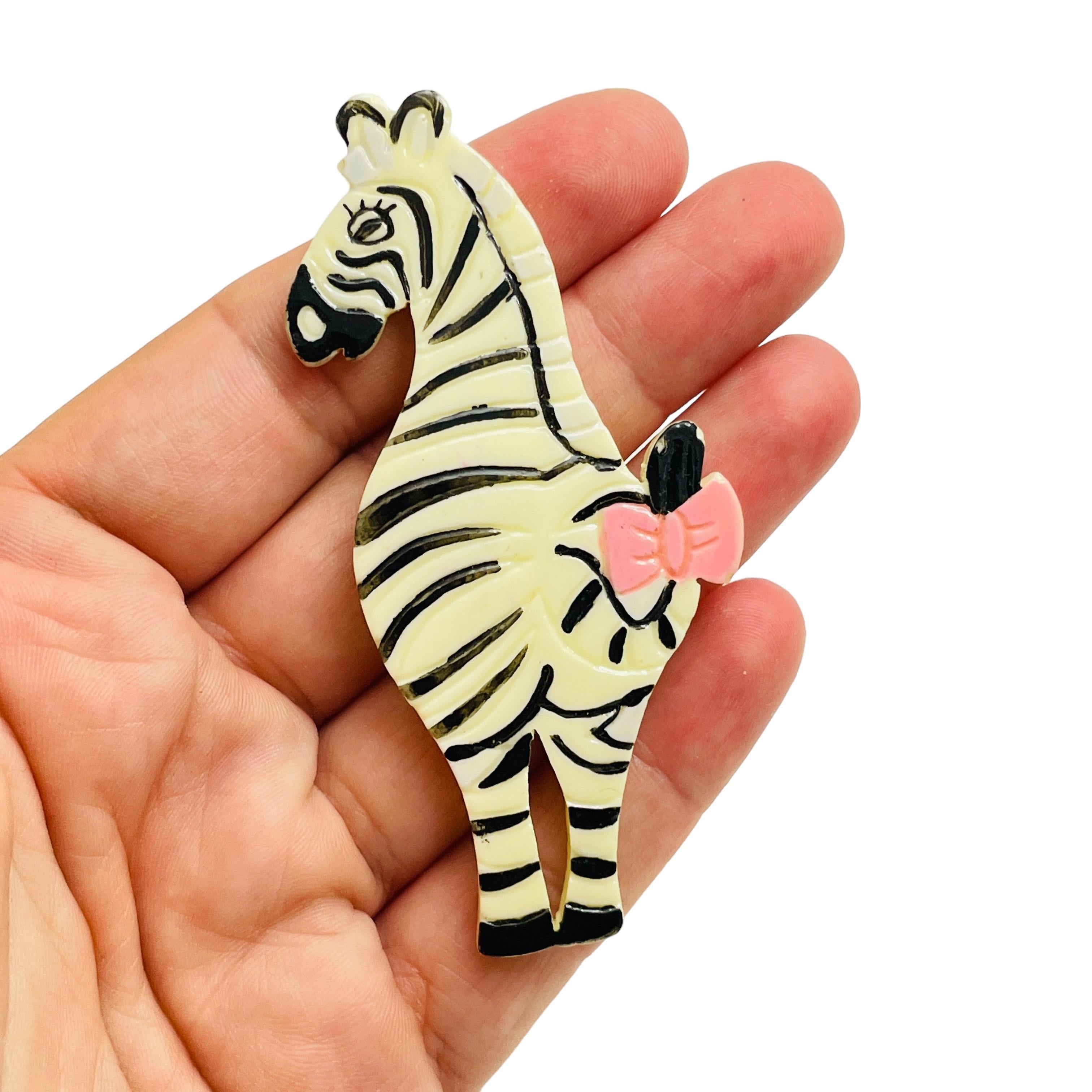 Women's Vintage figural zebra plastic designer brooch For Sale
