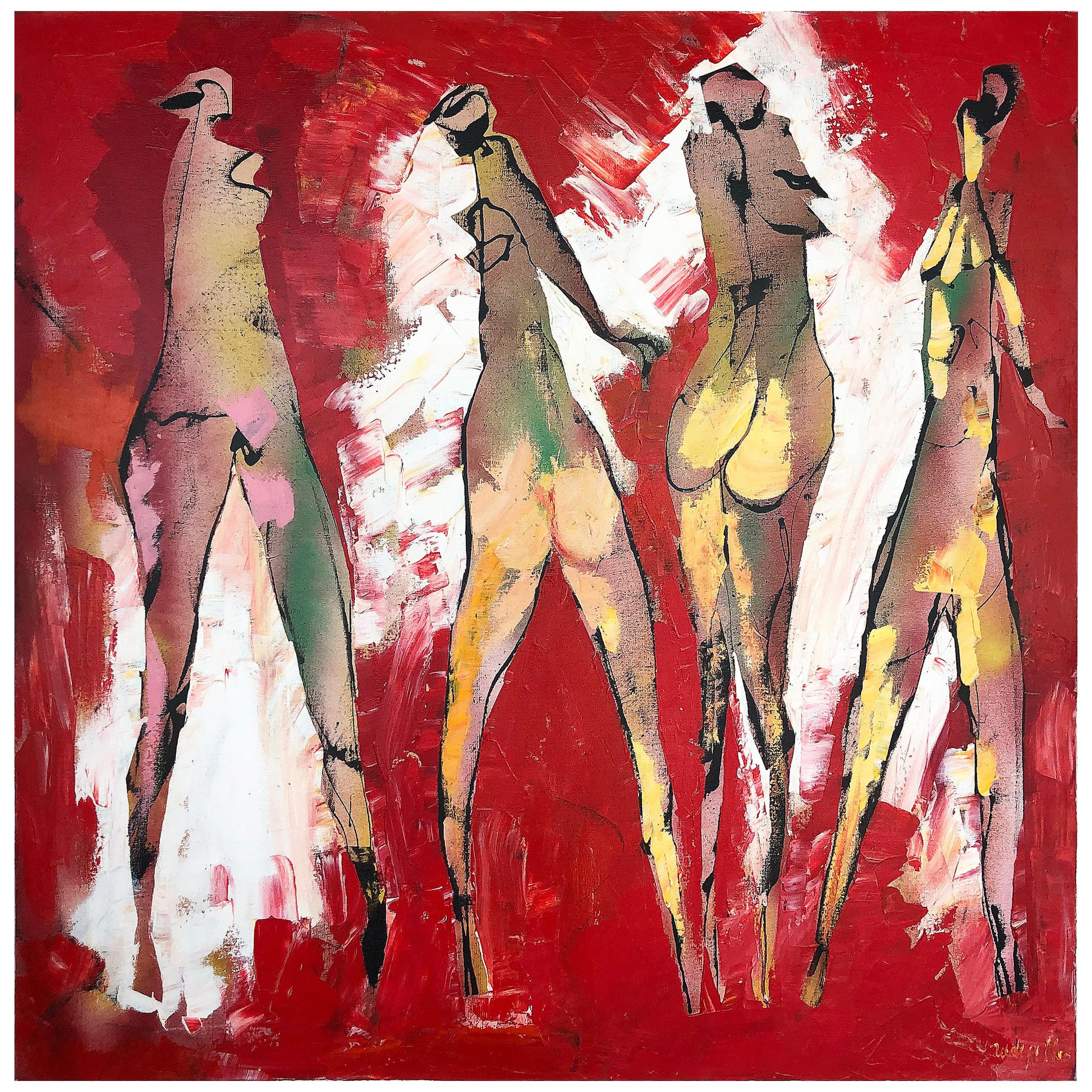 Vintage Figurative Abstract Nudes Painting by Rudi Pillen