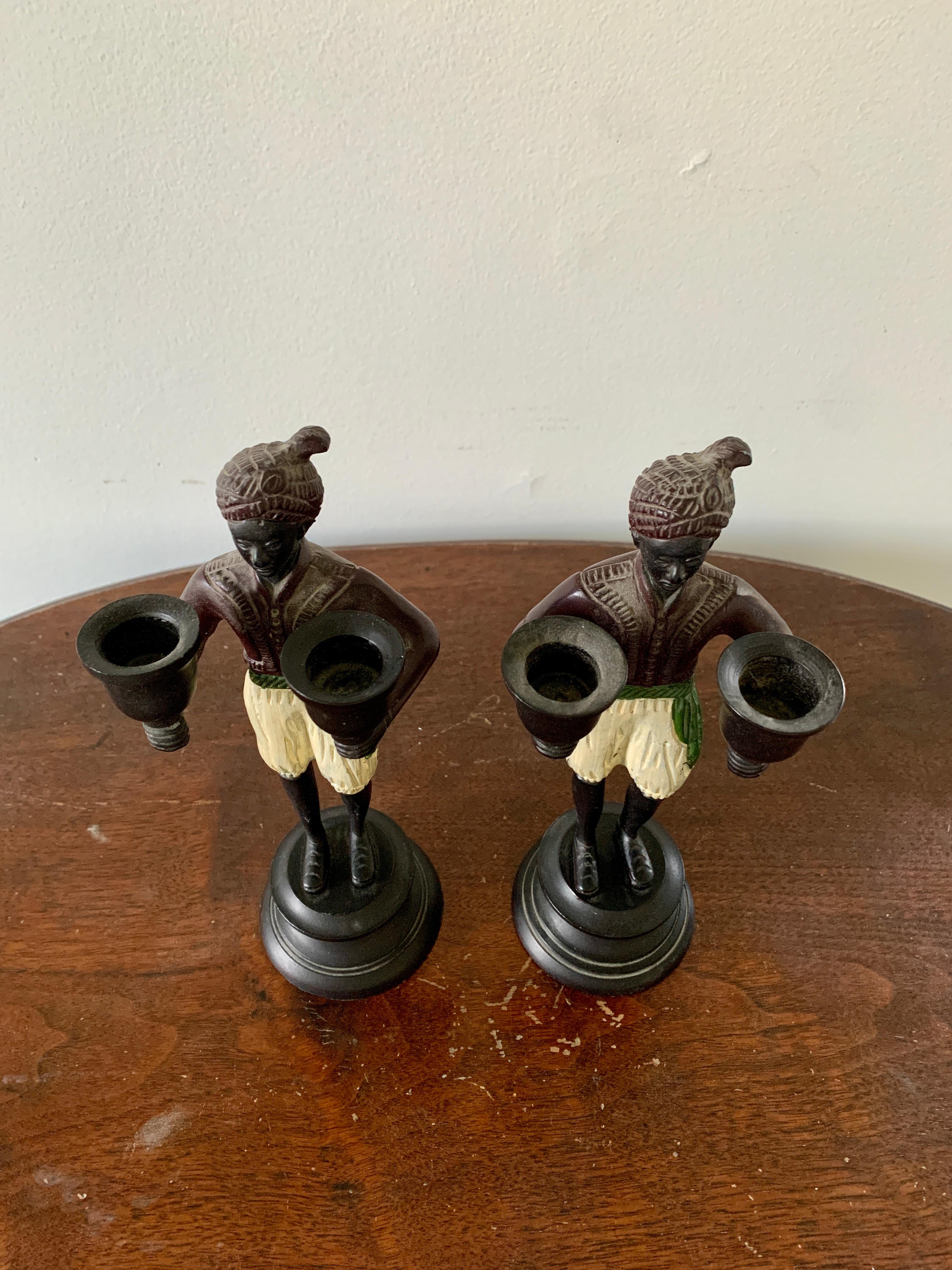 Regency Vintage Figurative Cast Bronze Candle Holders, Pair For Sale