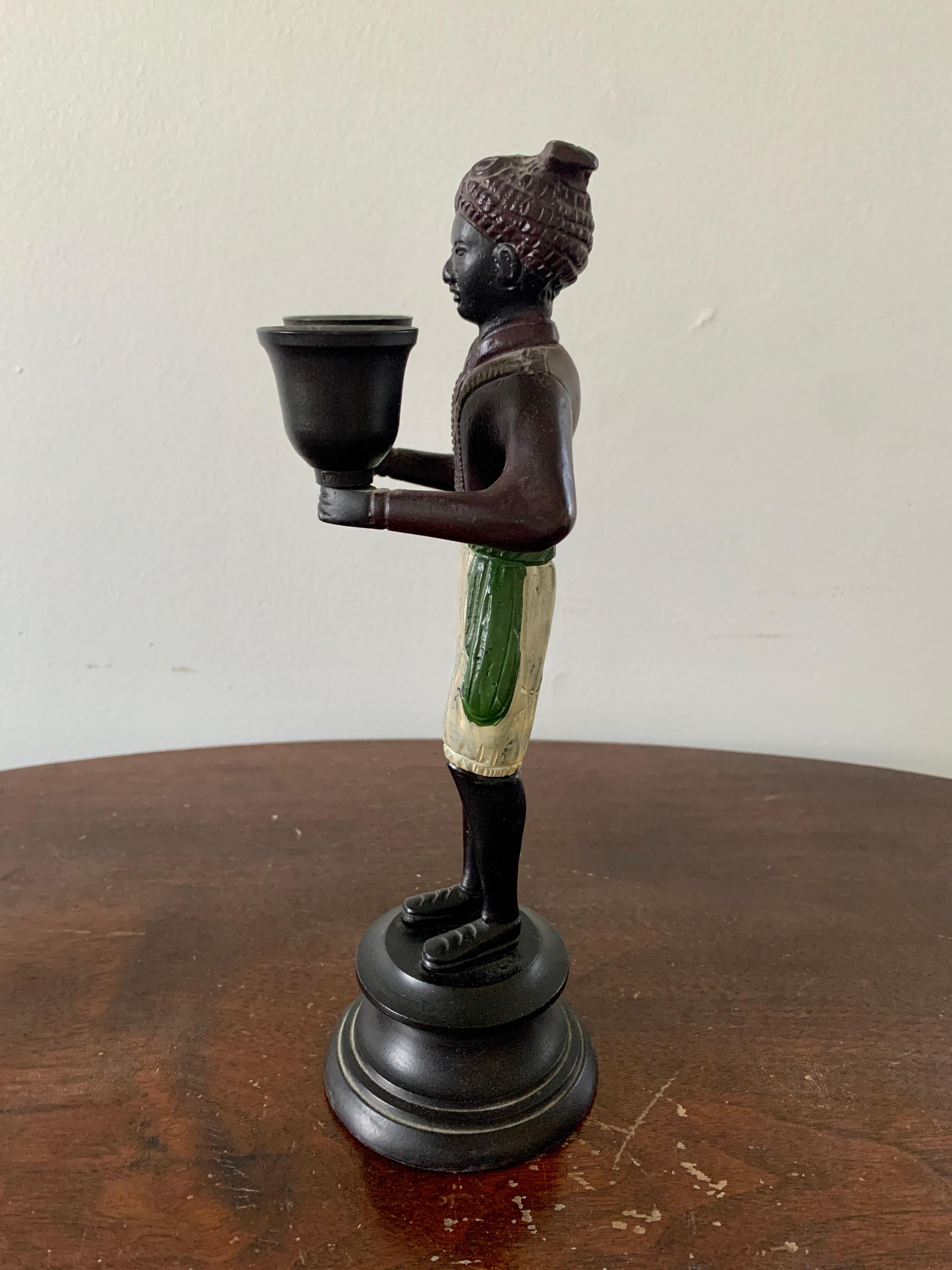 20th Century Vintage Figurative Cast Bronze Candle Holders, Pair For Sale