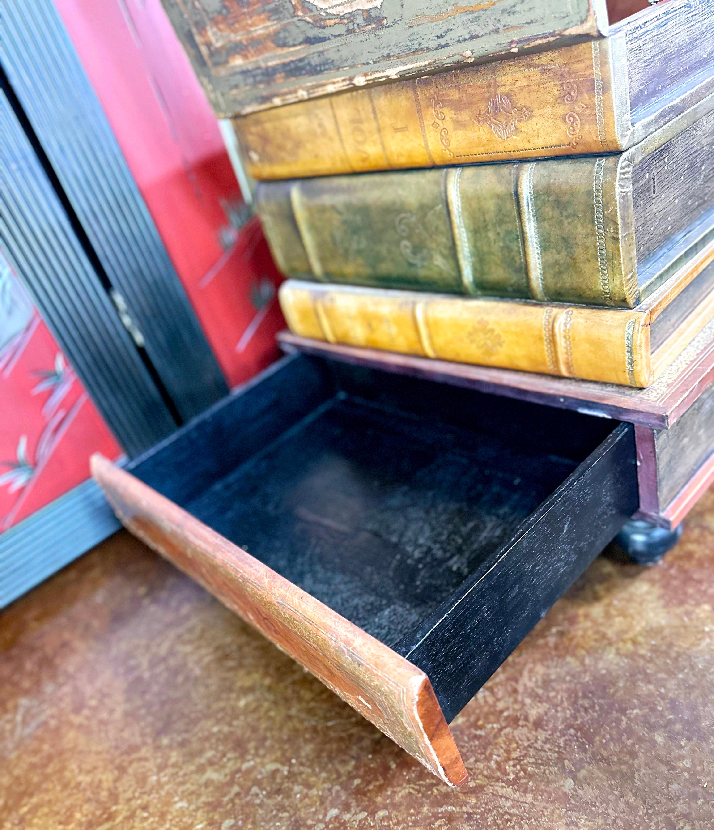 Vintage Figurative Italian Leather Stacked Books Storage Table  For Sale 6