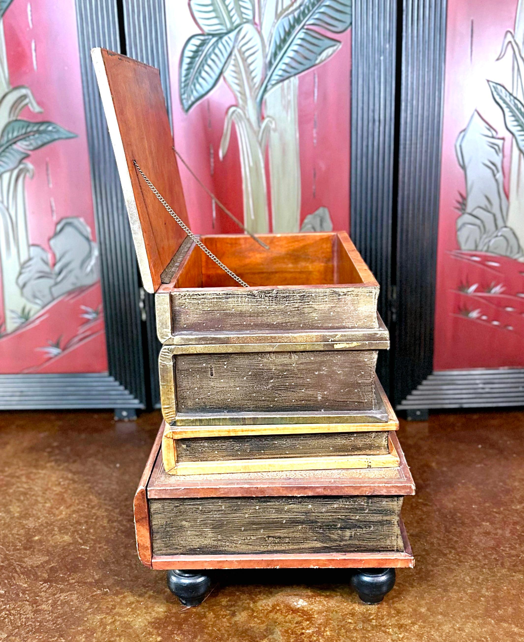 Vintage Figurative Italian Leather Stacked Books Storage Table  For Sale 1