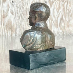 Vintage Figurative Patinated Signed Plaster Bust of Man Sculpture