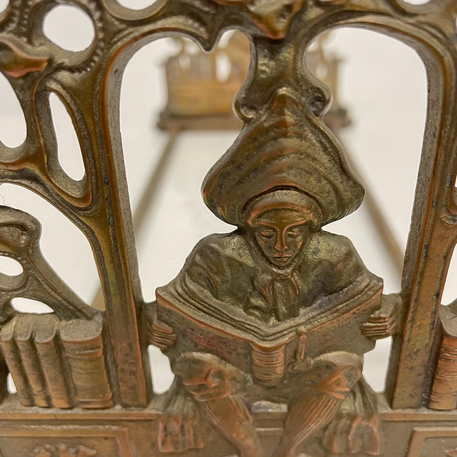 Mid-Century Modern Vintage Figurative Scholar Expanding Book Holder Folding Stand Patinated Brass