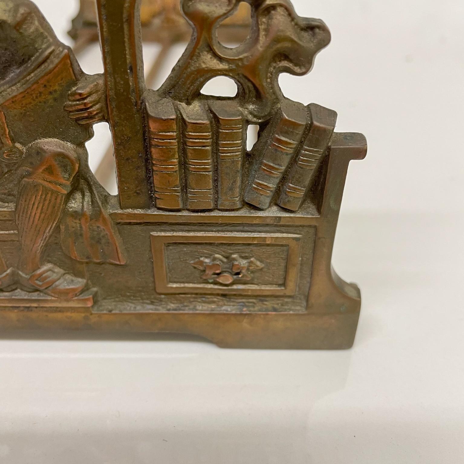 Vintage Figurative Scholar Expanding Book Holder Folding Stand Patinated Brass In Good Condition In Chula Vista, CA