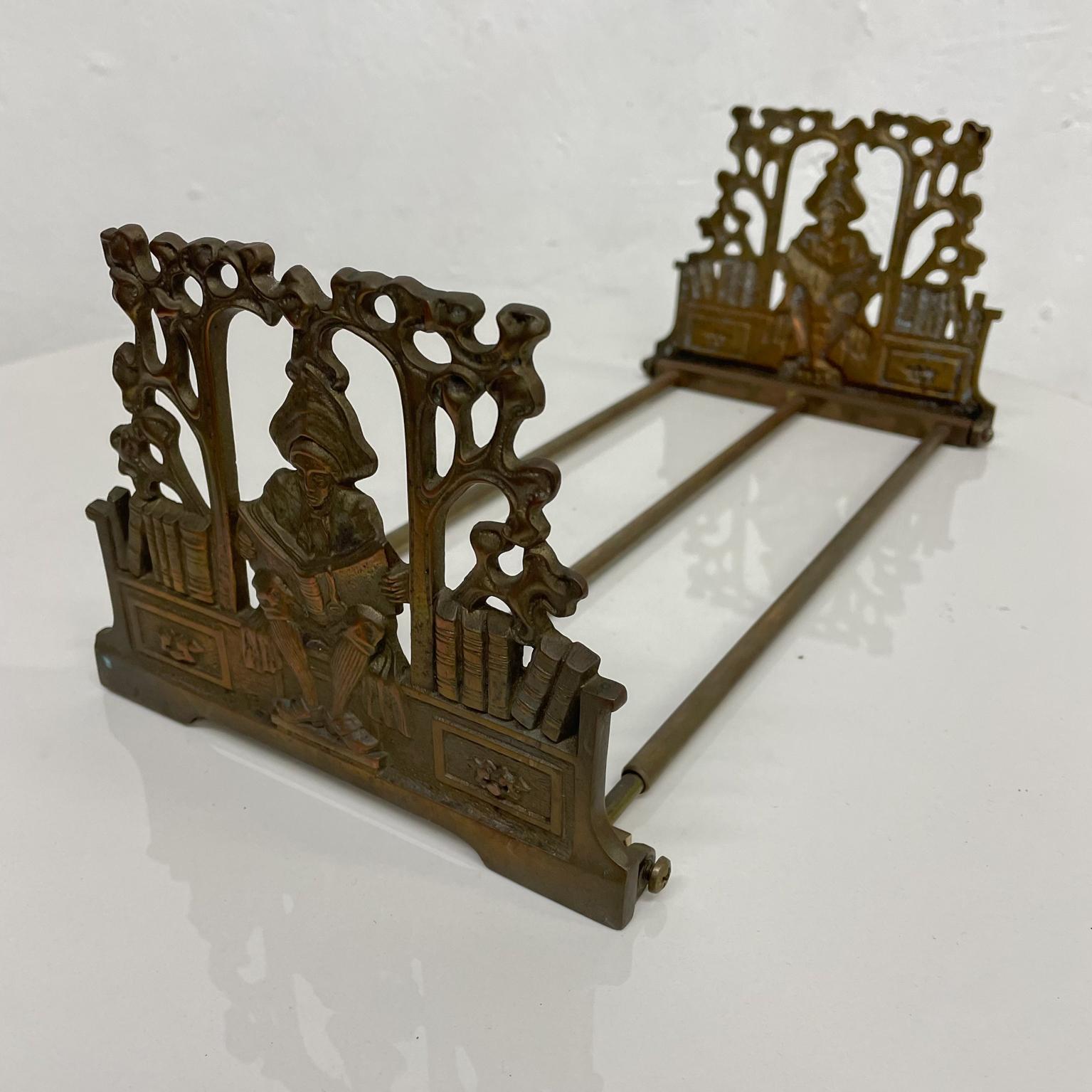 Mid-20th Century Vintage Figurative Scholar Expanding Book Holder Folding Stand Patinated Brass