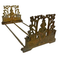 Vintage Figurative Scholar Expanding Book Holder Folding Stand Patinated Brass