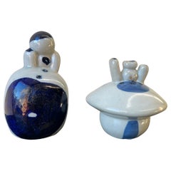 Pareja de saleros y pimenteros figurativos vintage de Studio Pottery