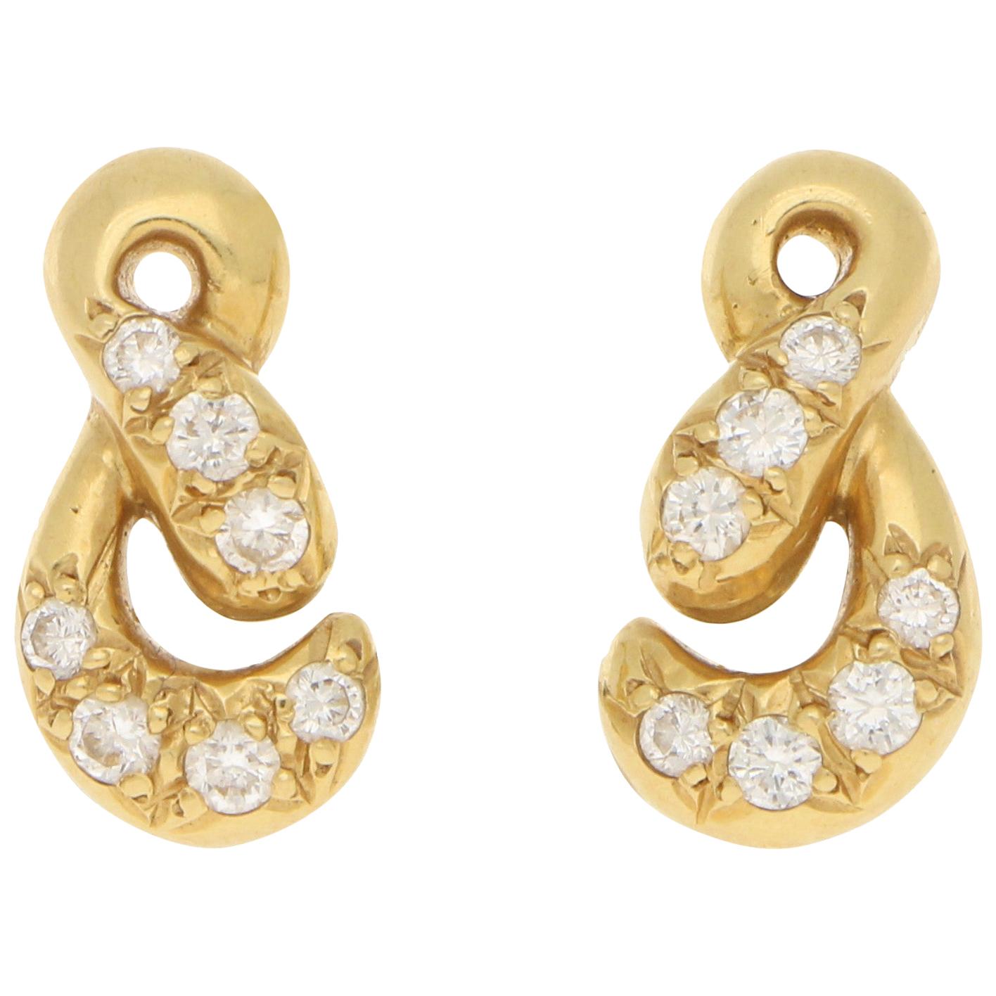 Diamond Cross Earrings Set in 18k Yellow and White Gold 