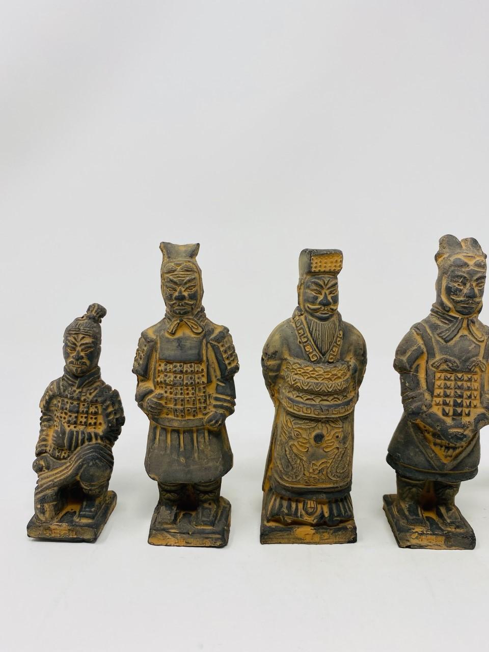 Clay Vintage Figure Set of Miniature Terracotta Chinese Xian Warriors For Sale
