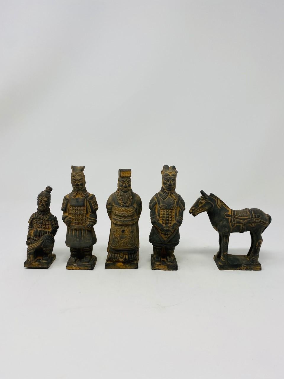 Vintage Figure Set of Miniature Terracotta Chinese Xian Warriors In Good Condition For Sale In San Diego, CA