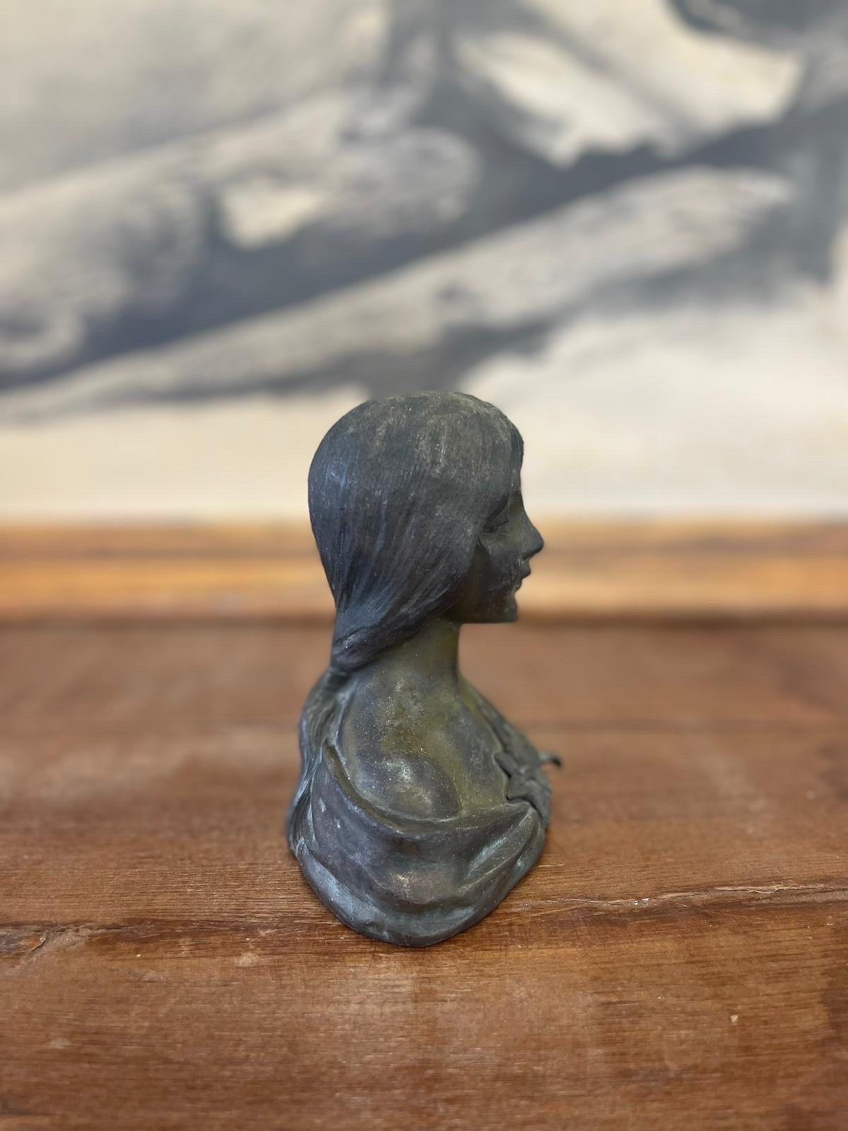 Mid-Century Modern Vintage Figurine Bronze Female Sculpture With Floral Details. For Sale
