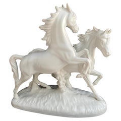 Vintage Figurine White Bisque Porcelain Horse West Germany, 1980s, Goebel